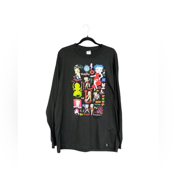 NWT HUF Betty Boop Collab Cartoon Black Long Sleeve Cotton Mens T-Shirt Size XL - Picture 5 of 8